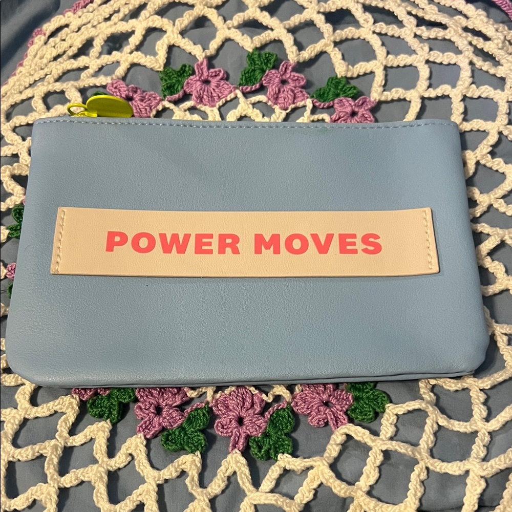 Ipsy Blue Zipper Pouch with Power Moves Design